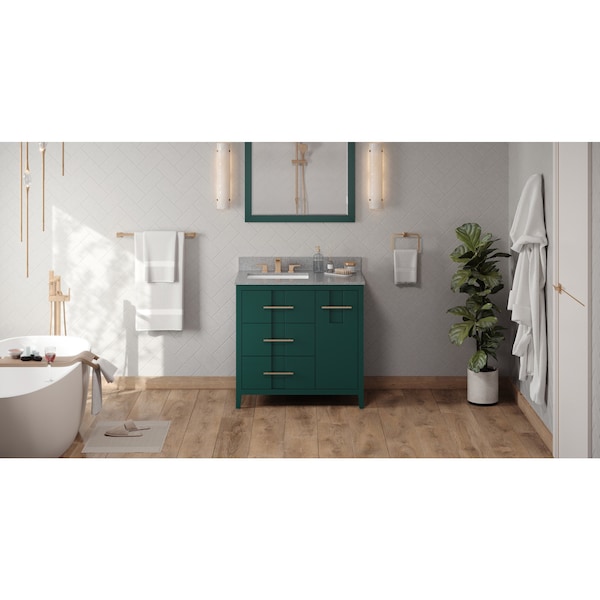 Jeffrey Alexander 36In. Forest Grn Katara Vanity, Left Offset, Steel Gry Cultured Mrbl Vanity Top, Undrmnt Rctngl Bowl VKITKAT36GNSGR - main